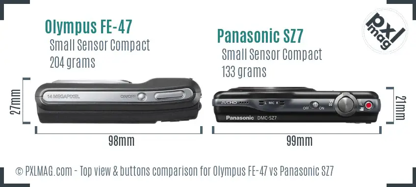 Olympus FE-47 vs Panasonic SZ7 top view buttons comparison