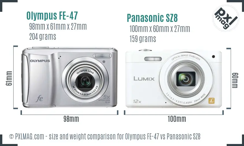Olympus FE-47 vs Panasonic SZ8 size comparison