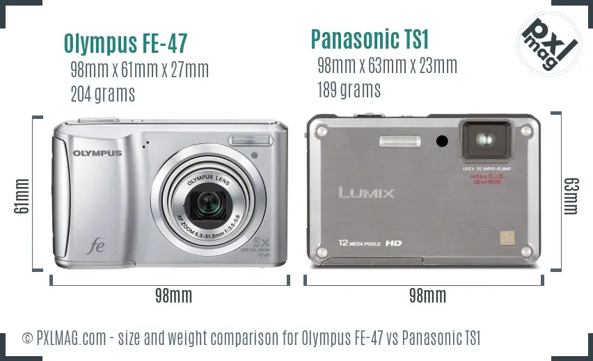 Olympus FE-47 vs Panasonic TS1 size comparison