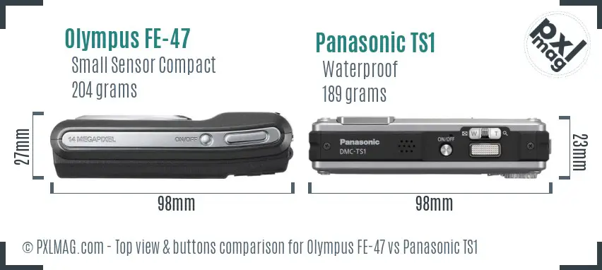 Olympus FE-47 vs Panasonic TS1 top view buttons comparison