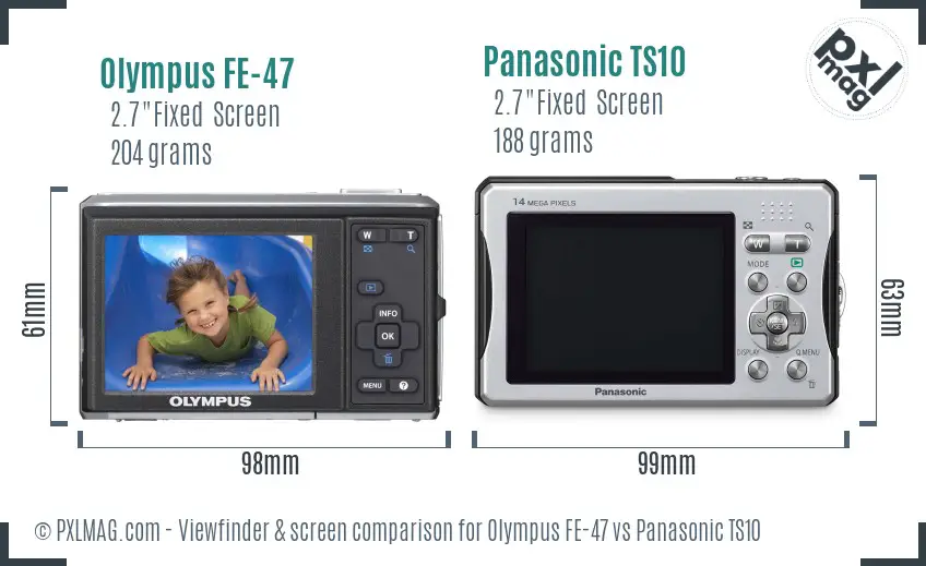 Olympus FE-47 vs Panasonic TS10 Screen and Viewfinder comparison