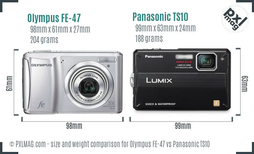 Olympus FE-47 vs Panasonic TS10 size comparison
