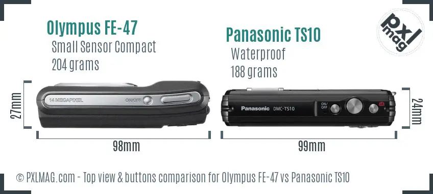 Olympus FE-47 vs Panasonic TS10 top view buttons comparison