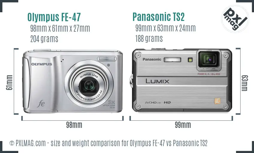 Olympus FE-47 vs Panasonic TS2 size comparison