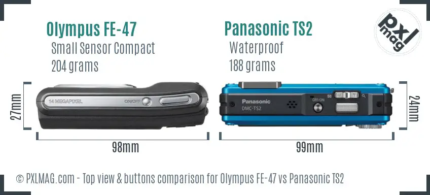 Olympus FE-47 vs Panasonic TS2 top view buttons comparison