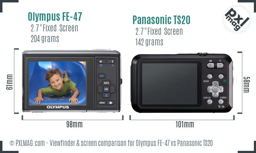 Olympus FE-47 vs Panasonic TS20 Screen and Viewfinder comparison