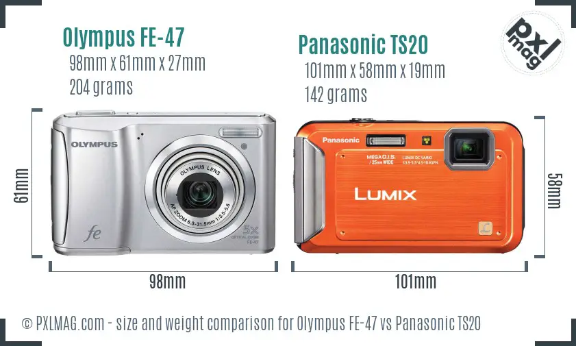 Olympus FE-47 vs Panasonic TS20 size comparison