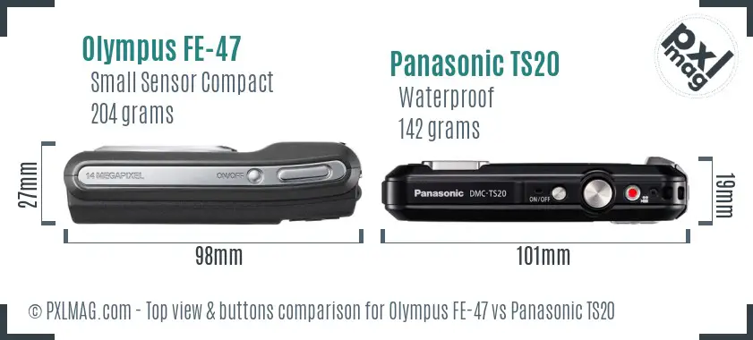 Olympus FE-47 vs Panasonic TS20 top view buttons comparison