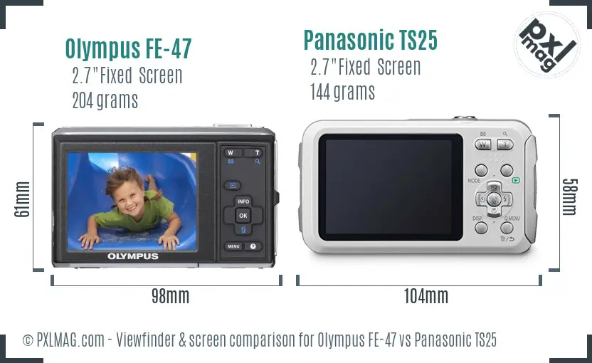 Olympus FE-47 vs Panasonic TS25 Screen and Viewfinder comparison