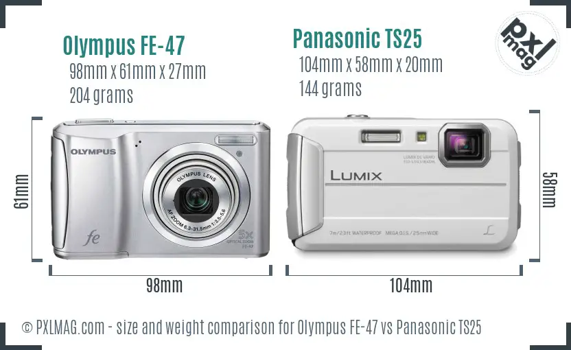 Olympus FE-47 vs Panasonic TS25 size comparison