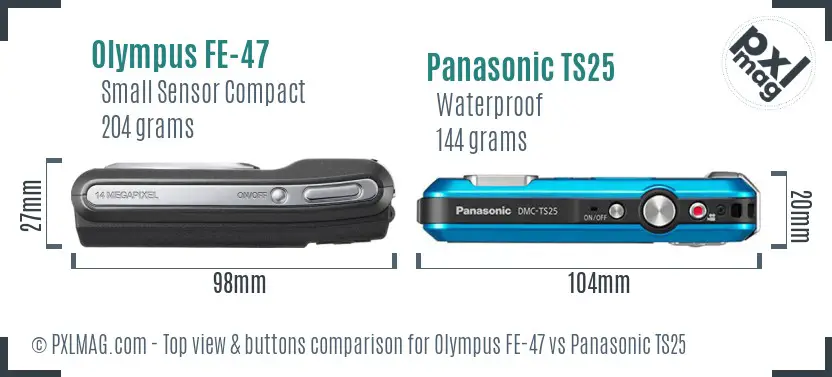 Olympus FE-47 vs Panasonic TS25 top view buttons comparison