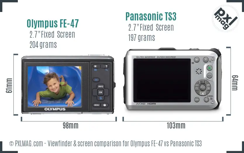 Olympus FE-47 vs Panasonic TS3 Screen and Viewfinder comparison