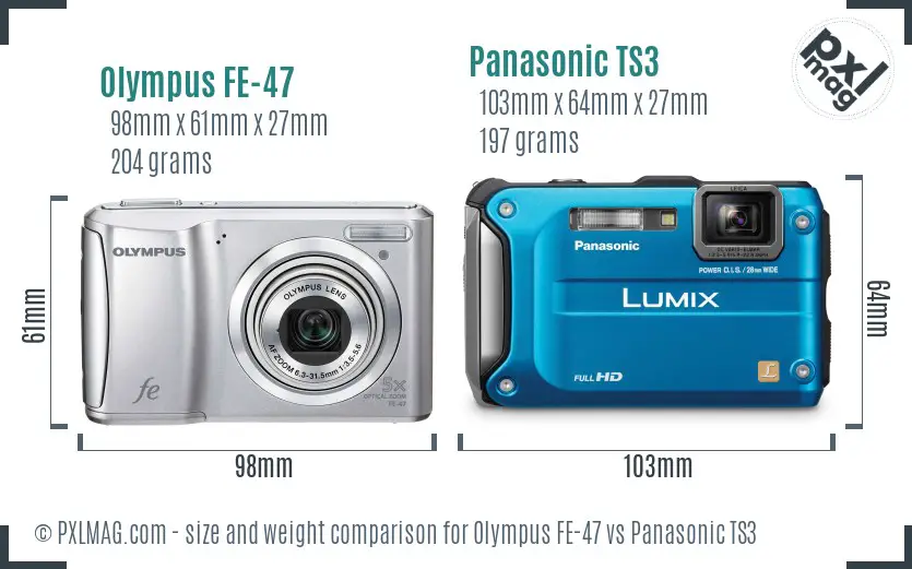 Olympus FE-47 vs Panasonic TS3 size comparison