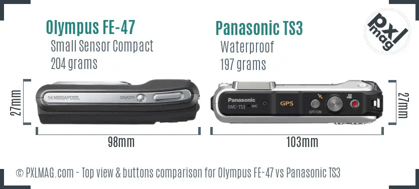 Olympus FE-47 vs Panasonic TS3 top view buttons comparison