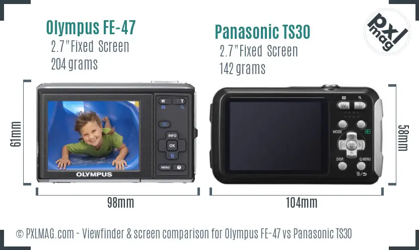Olympus FE-47 vs Panasonic TS30 Screen and Viewfinder comparison