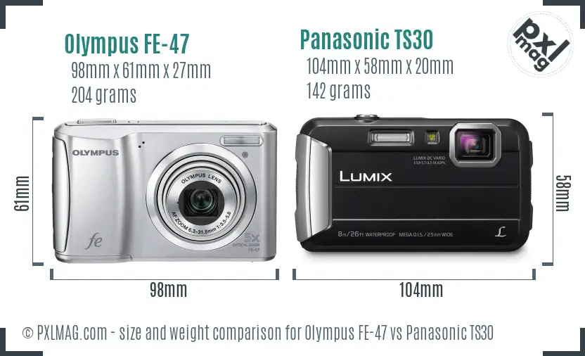 Olympus FE-47 vs Panasonic TS30 size comparison
