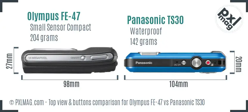 Olympus FE-47 vs Panasonic TS30 top view buttons comparison