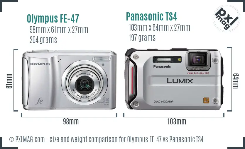 Olympus FE-47 vs Panasonic TS4 size comparison