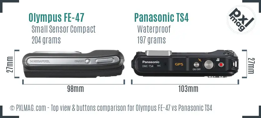 Olympus FE-47 vs Panasonic TS4 top view buttons comparison