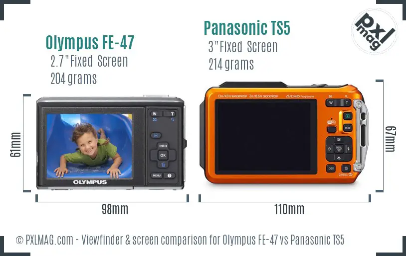 Olympus FE-47 vs Panasonic TS5 Screen and Viewfinder comparison