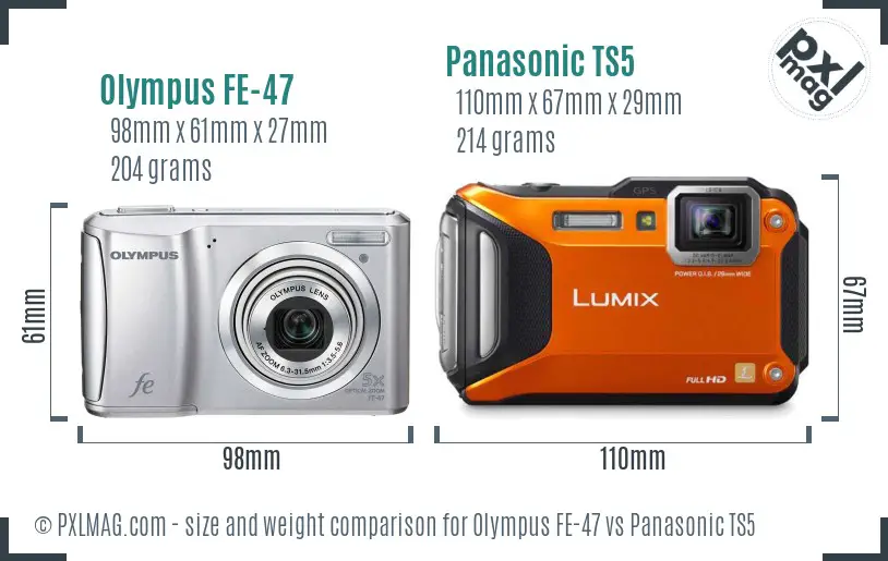Olympus FE-47 vs Panasonic TS5 size comparison