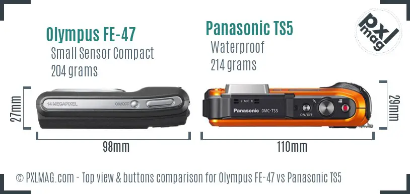 Olympus FE-47 vs Panasonic TS5 top view buttons comparison