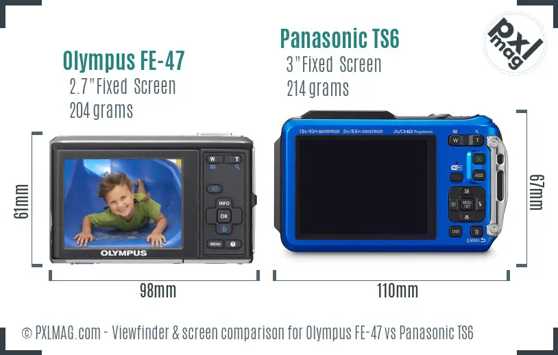 Olympus FE-47 vs Panasonic TS6 Screen and Viewfinder comparison