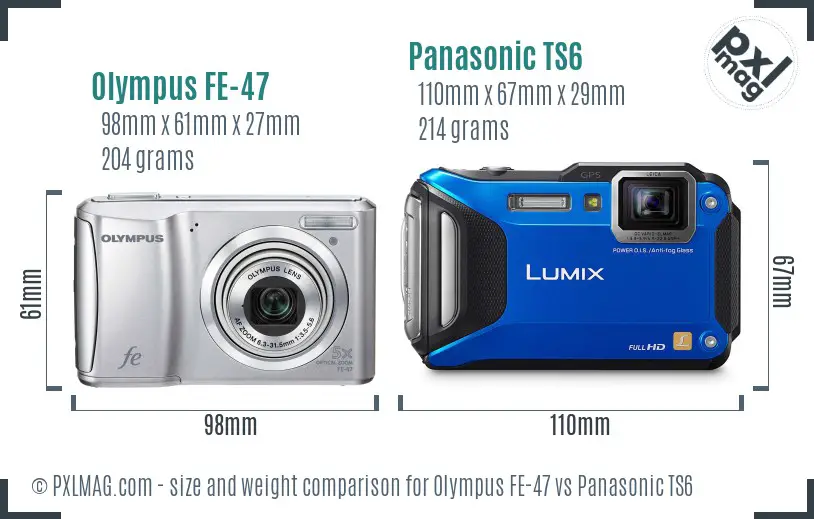 Olympus FE-47 vs Panasonic TS6 size comparison