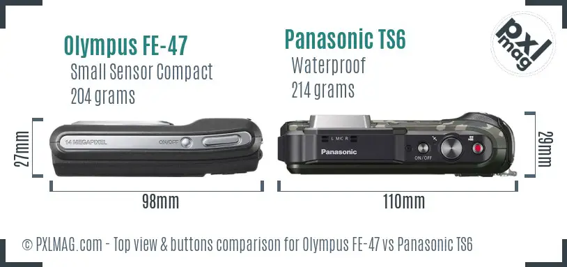 Olympus FE-47 vs Panasonic TS6 top view buttons comparison
