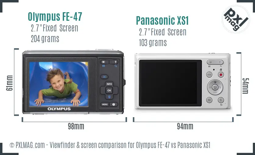 Olympus FE-47 vs Panasonic XS1 Screen and Viewfinder comparison