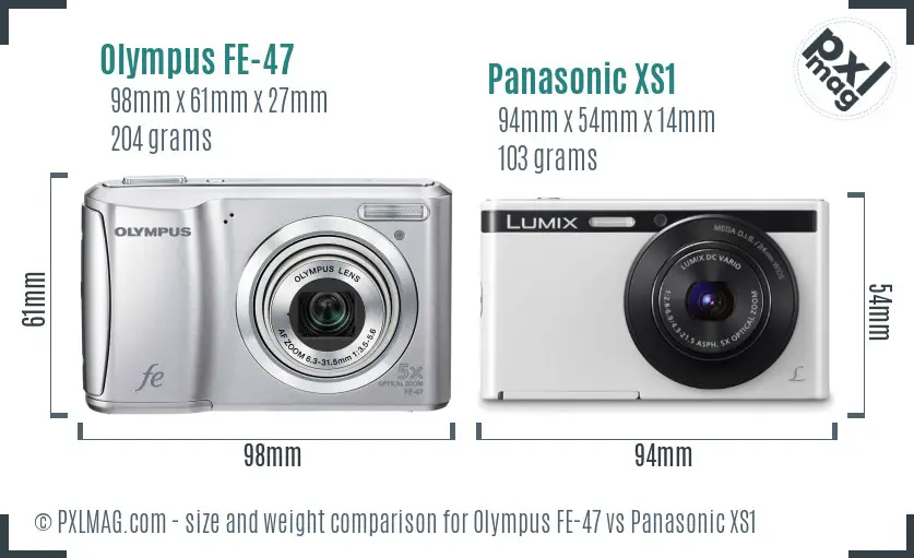 Olympus FE-47 vs Panasonic XS1 size comparison