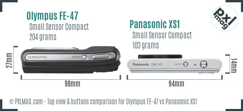 Olympus FE-47 vs Panasonic XS1 top view buttons comparison