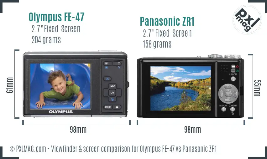 Olympus FE-47 vs Panasonic ZR1 Screen and Viewfinder comparison