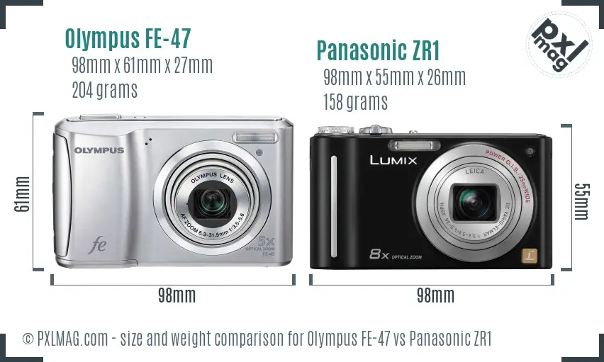 Olympus FE-47 vs Panasonic ZR1 size comparison