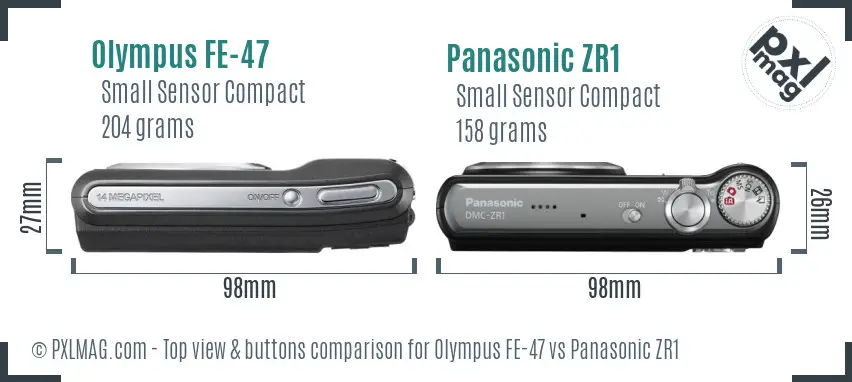 Olympus FE-47 vs Panasonic ZR1 top view buttons comparison
