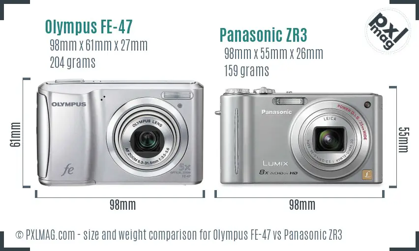 Olympus FE-47 vs Panasonic ZR3 size comparison