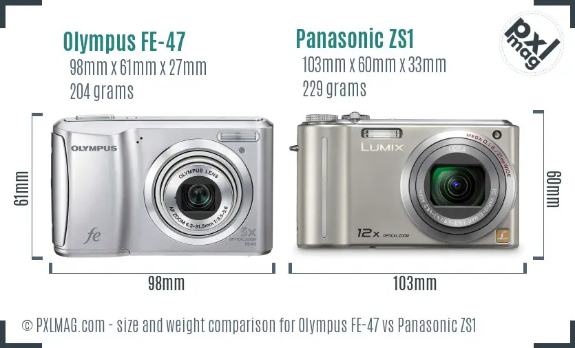Olympus FE-47 vs Panasonic ZS1 size comparison