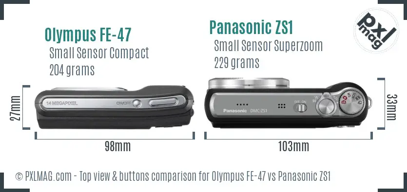 Olympus FE-47 vs Panasonic ZS1 top view buttons comparison