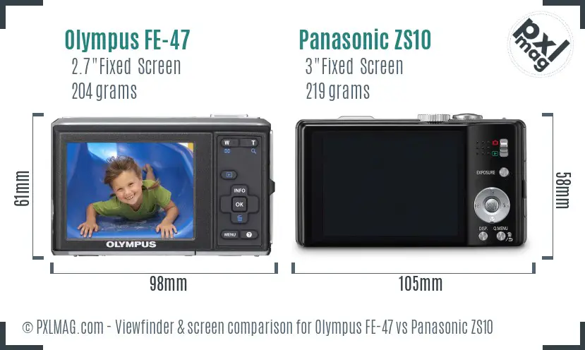Olympus FE-47 vs Panasonic ZS10 Screen and Viewfinder comparison