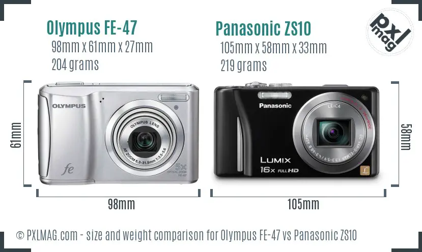 Olympus FE-47 vs Panasonic ZS10 size comparison