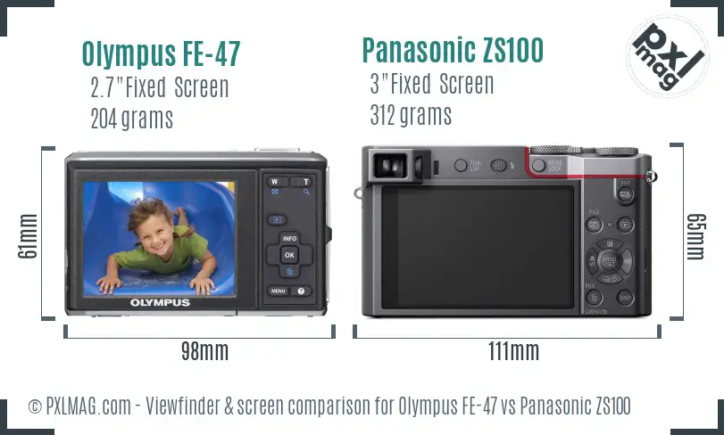 Olympus FE-47 vs Panasonic ZS100 Screen and Viewfinder comparison