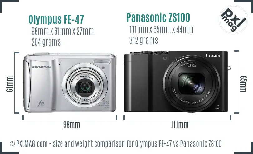Olympus FE-47 vs Panasonic ZS100 size comparison