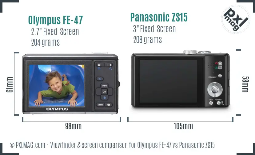 Olympus FE-47 vs Panasonic ZS15 Screen and Viewfinder comparison
