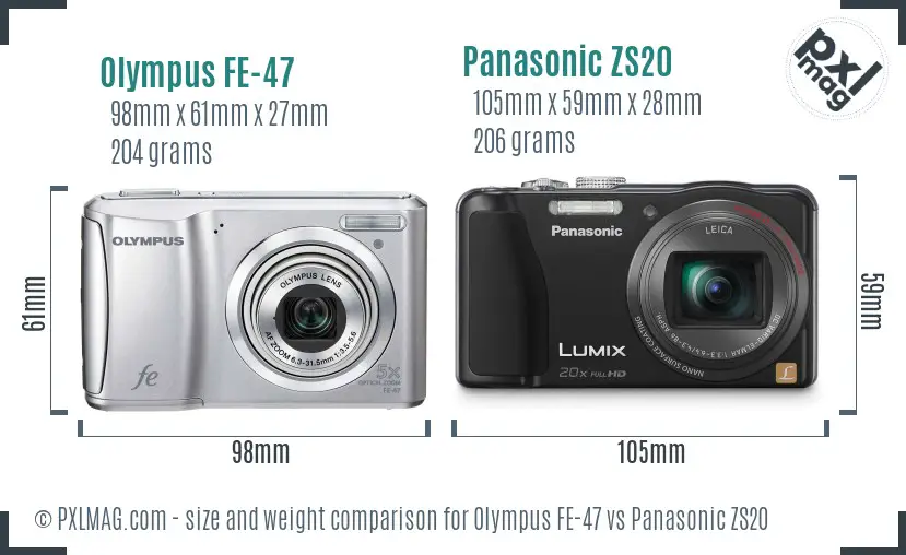 Olympus FE-47 vs Panasonic ZS20 size comparison