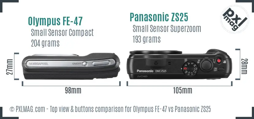 Olympus FE-47 vs Panasonic ZS25 top view buttons comparison