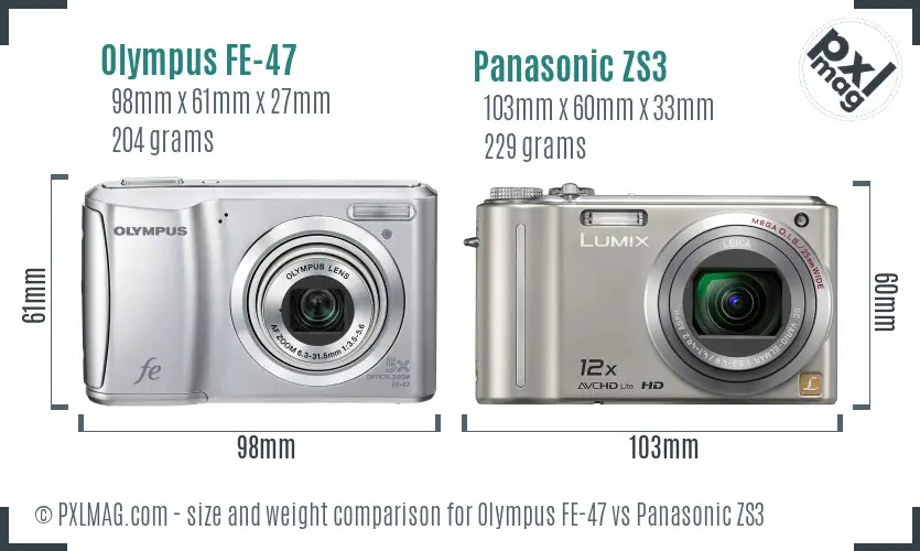 Olympus FE-47 vs Panasonic ZS3 size comparison