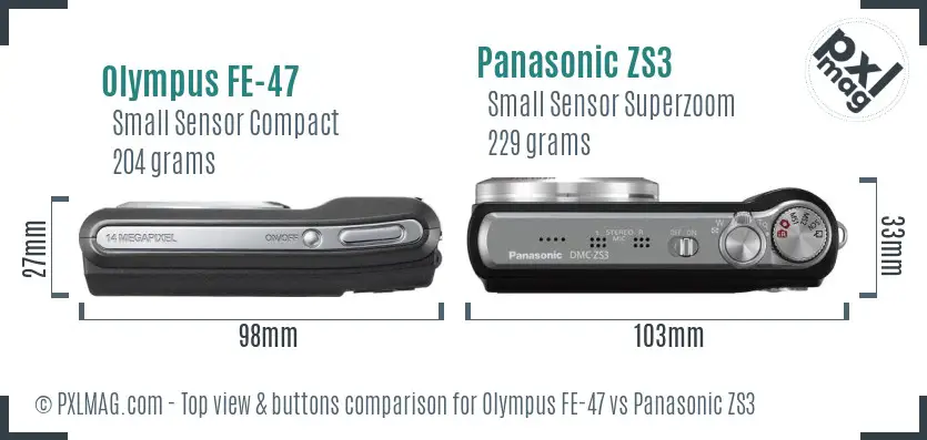 Olympus FE-47 vs Panasonic ZS3 top view buttons comparison