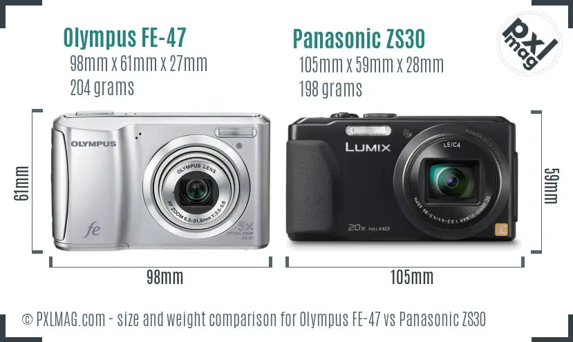 Olympus FE-47 vs Panasonic ZS30 size comparison