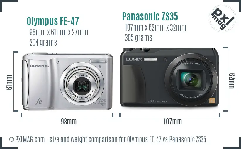 Olympus FE-47 vs Panasonic ZS35 size comparison