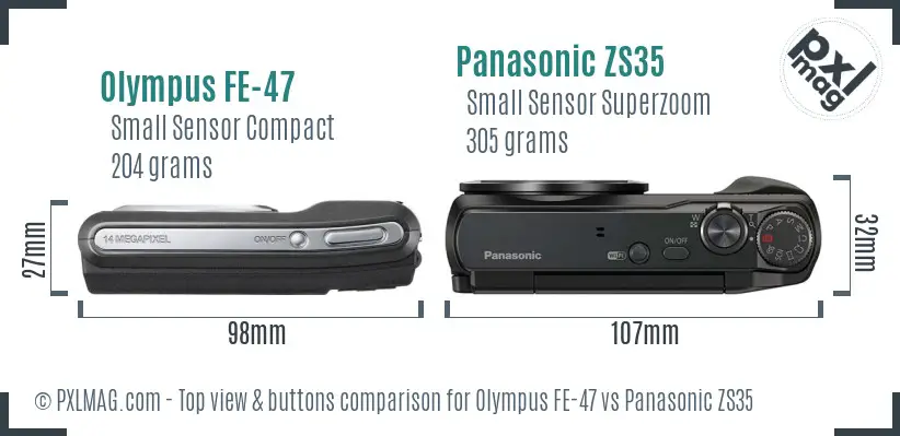 Olympus FE-47 vs Panasonic ZS35 top view buttons comparison